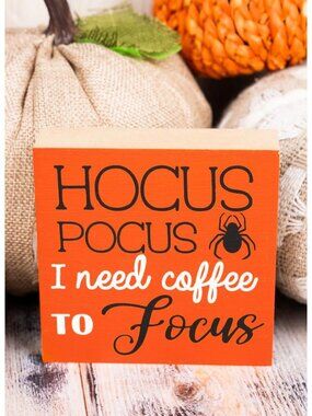 Hocus Pocus Coffee Wood Block Sign Witch Halloween Humor Home Décor NWT